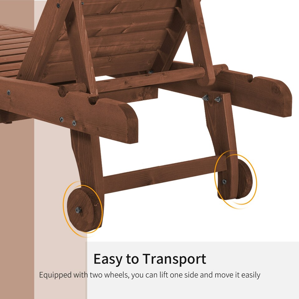 image 1 of Outsunny Wooden Sun Lounger Outdoor Patio Sun Bed w/ Pull-out Table