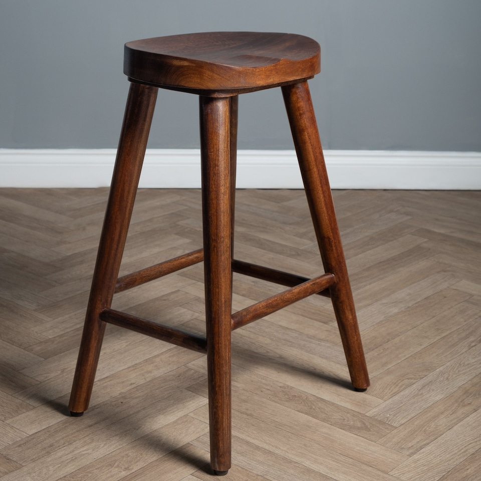 image 1 of Solid Mango Wood Dark Breakfast Bar Kitchen Pub Café Stool Wooden H 68 x W 38 x D 38 cm