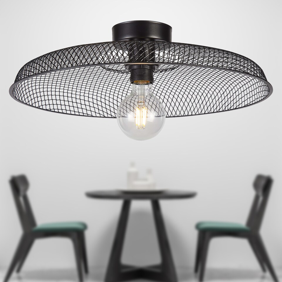 image 1 of Set of 2 Cassidy - Large Black Mesh Ceiling Flush Lights | Black | 2
