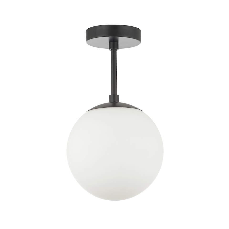 image 1 of Traditional Glass Globe IP44 Bathroom Ceiling Light Fixture in Matt Black | Black