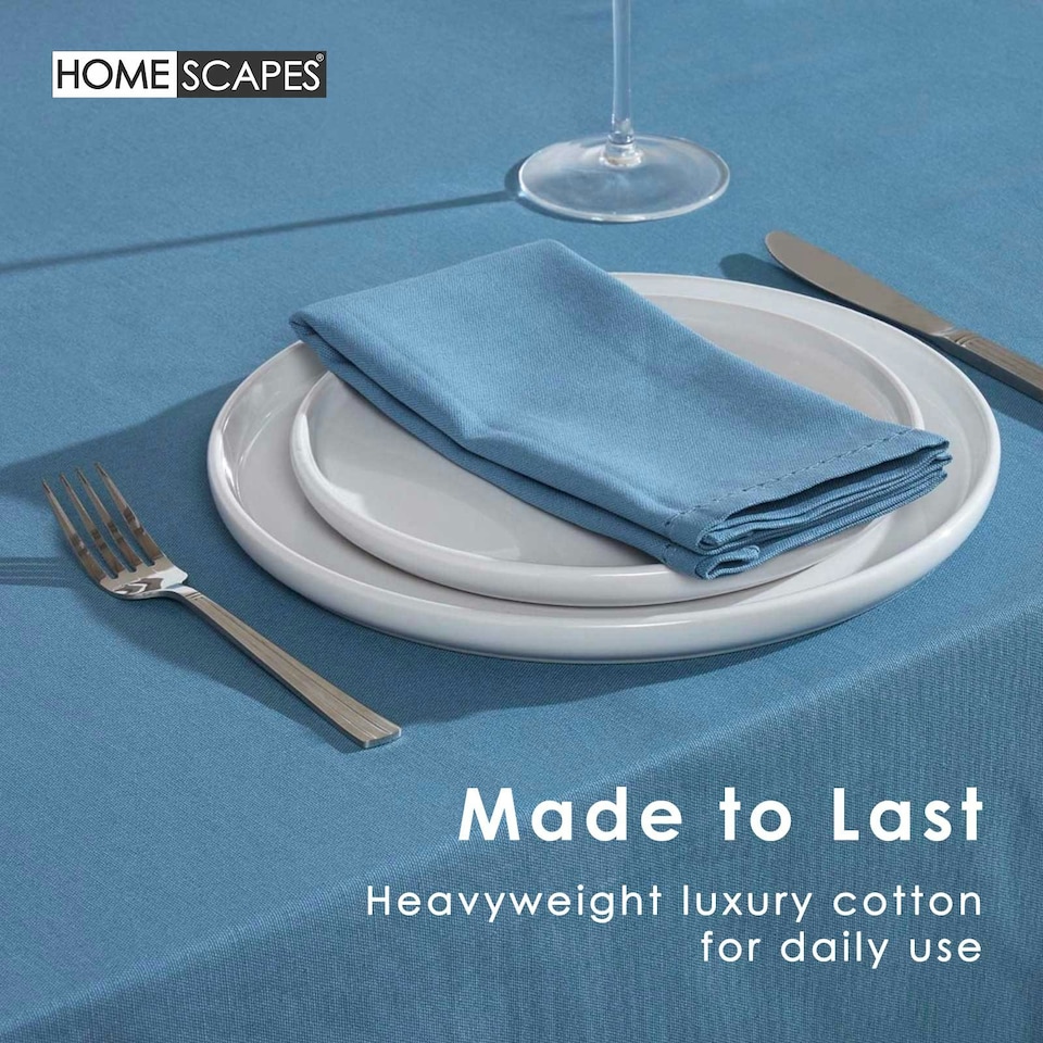 image 1 of Homescapes Airforce Blue Cotton Tablecloth - 137 x 228 cm | Blue
