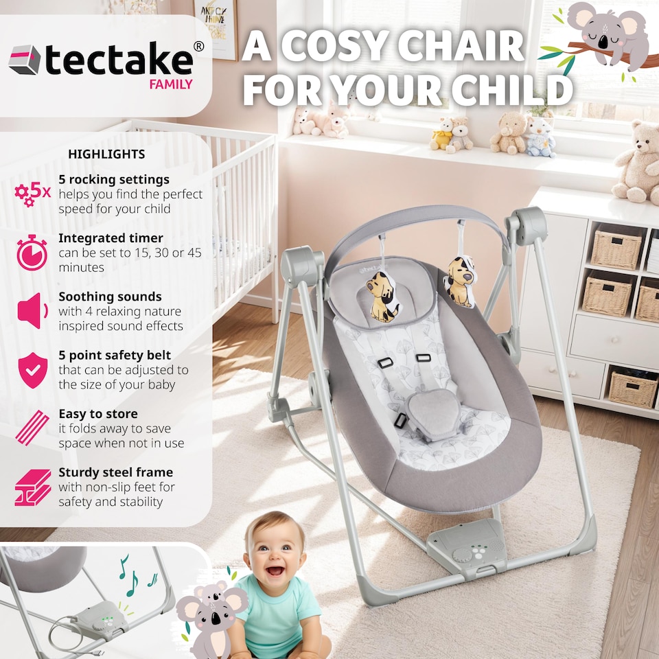 image 1 of Baby Rocker - 5 speeds, timer & automatic shut-off, 4 soothing sounds, washable cover, 9 kg load capacity