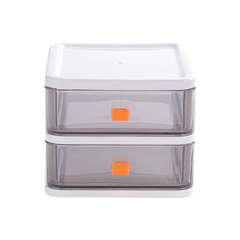 image 1 of Living and Home 2-Tier Stationery Cosmetic Storage Box Drawer, White | White