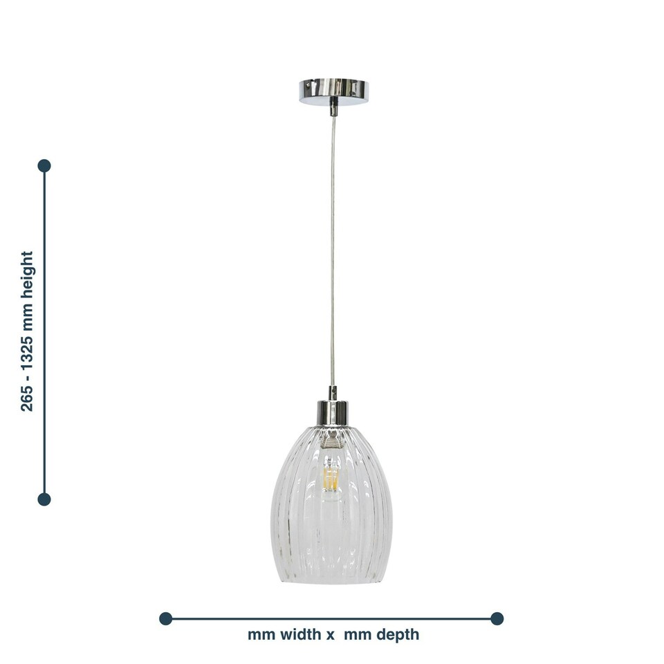 image 1 of First Choice Lighting Set of 2 Birch Clear Fluted Glass with Chrome Pendant Fittings Chrome | Clear