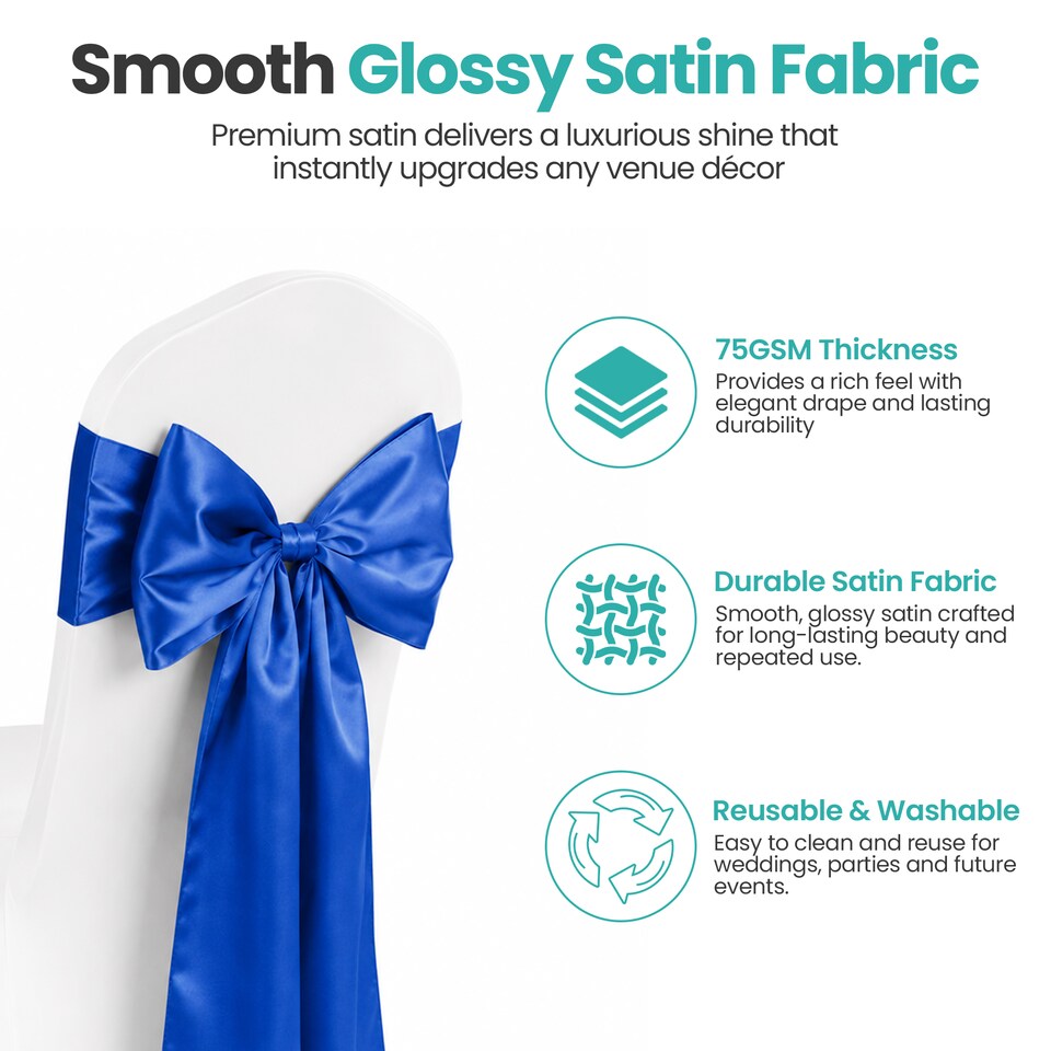 image 1 of 7"x108" Satin Chair Sash, Chair Sashes Hammed Edges Bow Tie - 25pcs