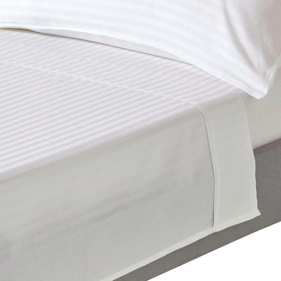 image 1 of Homescapes White Egyptian Cotton Satin Stripe Flat Sheet 330 TC, Super King White | Super King
