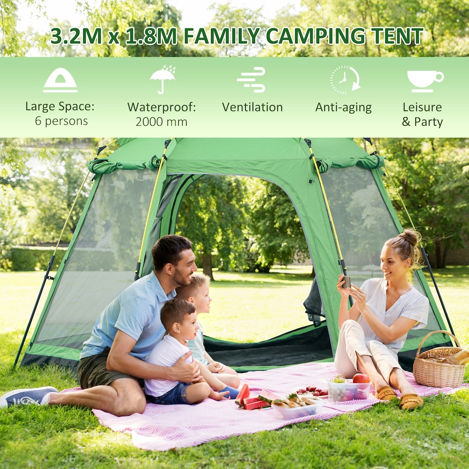 image 1 of Outsunny 6 Person Camping Tent 2-Tier Pop-up Tent w/ Portable Carry Bag