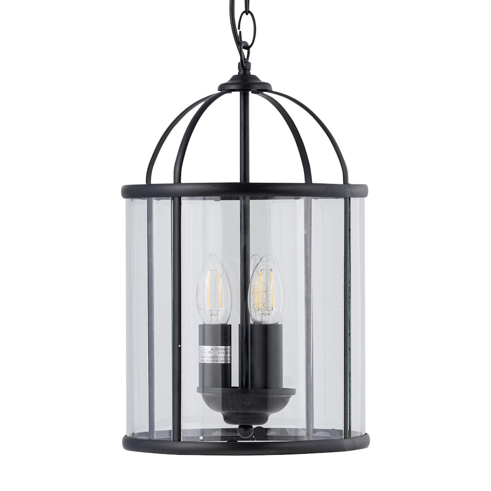 image 1 of Alicia - Black 3 Light Lantern Style Pendant | Black | Clear | 1