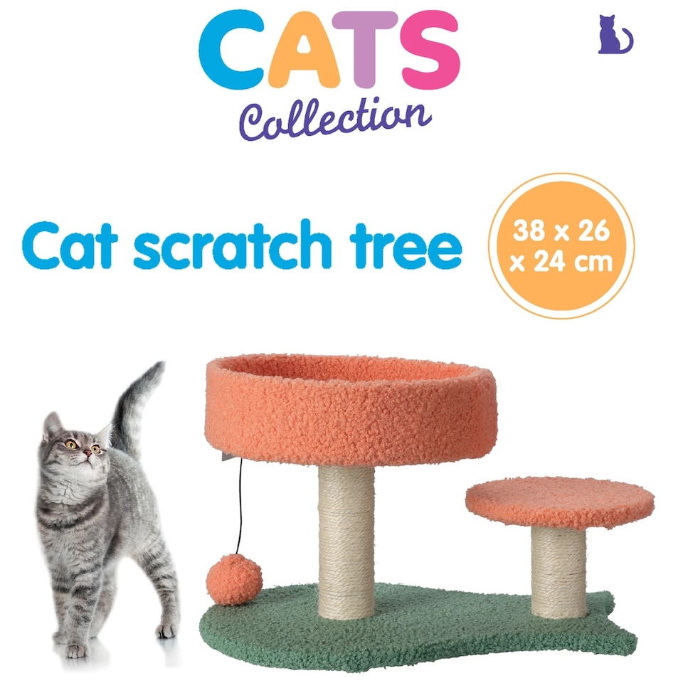 image 1 of Cat Scratch Tree On Stand With Hanging Ball Kitten Claws Scratcher Play Toy Pad