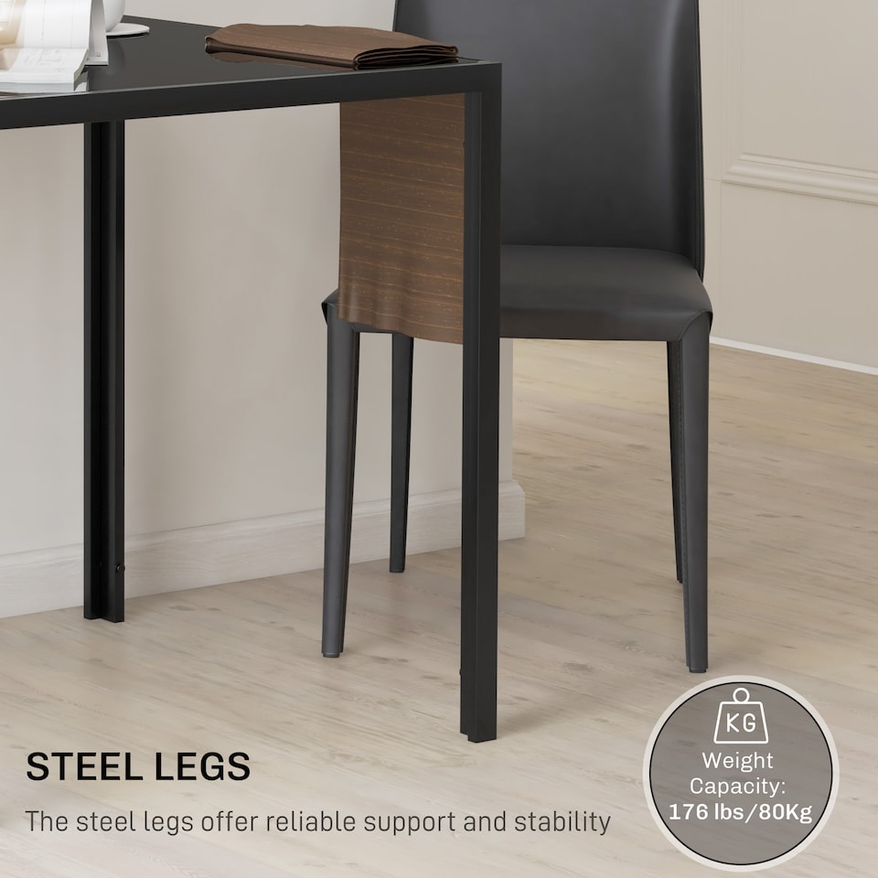 image 1 of HOMCOM Modern Square Dining Table with Tempered Glass Top Metal Legs | Black | Black | 75cm x 75cm x 75cm