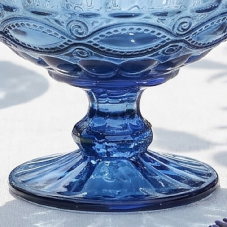 image 1 of Set of 4 Vintage Sapphire Blue Glass Trifle Bowl and Dessert Bowls Wedding Decorations Ideas 300ml | Blue | Sapphire Blue | Medium | 4