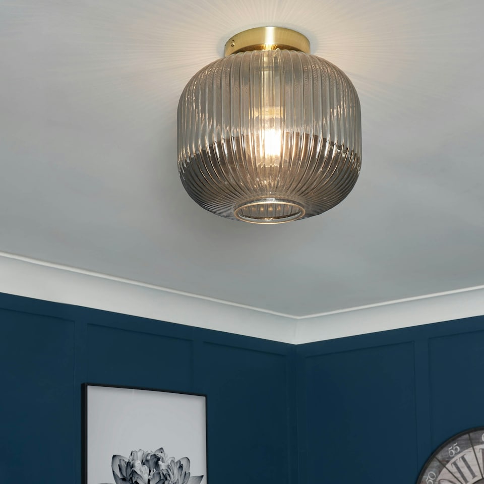 image 1 of BHS Lyna 1 Light Flush Ceiling Light, Satin Brass
