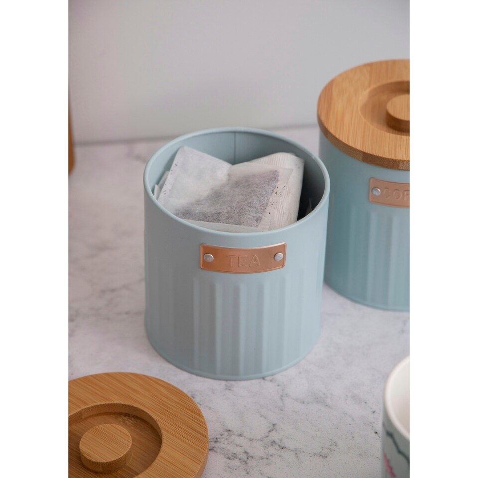 image 1 of KitchenCraft Airtight Tea Coffee Sugar Canister Set Blue
