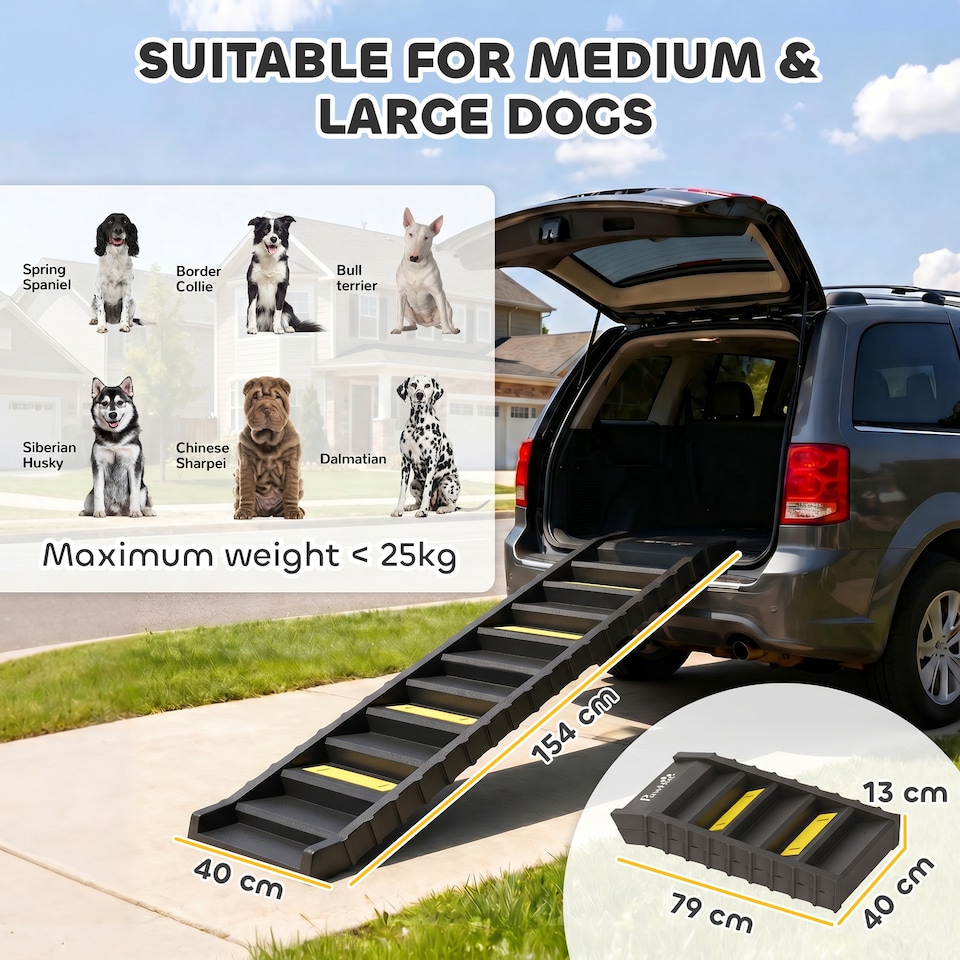image 1 of PawHut Foldable Dog Ramp for Car, Non-Slip Dog Stairs for SUVs Truck, Black