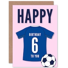 Football Strip Kit Jersey Top On Pink Age 6 Year Old Child Kids 6th Birthday Card