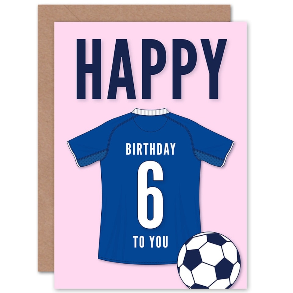 image 1 of Football Strip Kit Jersey Top On Pink Age 6 Year Old Child Kids 6th Birthday Card