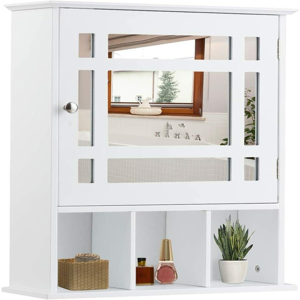image 1 of COSTWAY Bathroom Wall Storage Cabinet Medicine Organizer White White