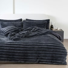 Homes-Linen Big Cord Teddy Fleece Thermal Duvet Cover & Pillow Case Soft Warm Clear | Charcoal | King
