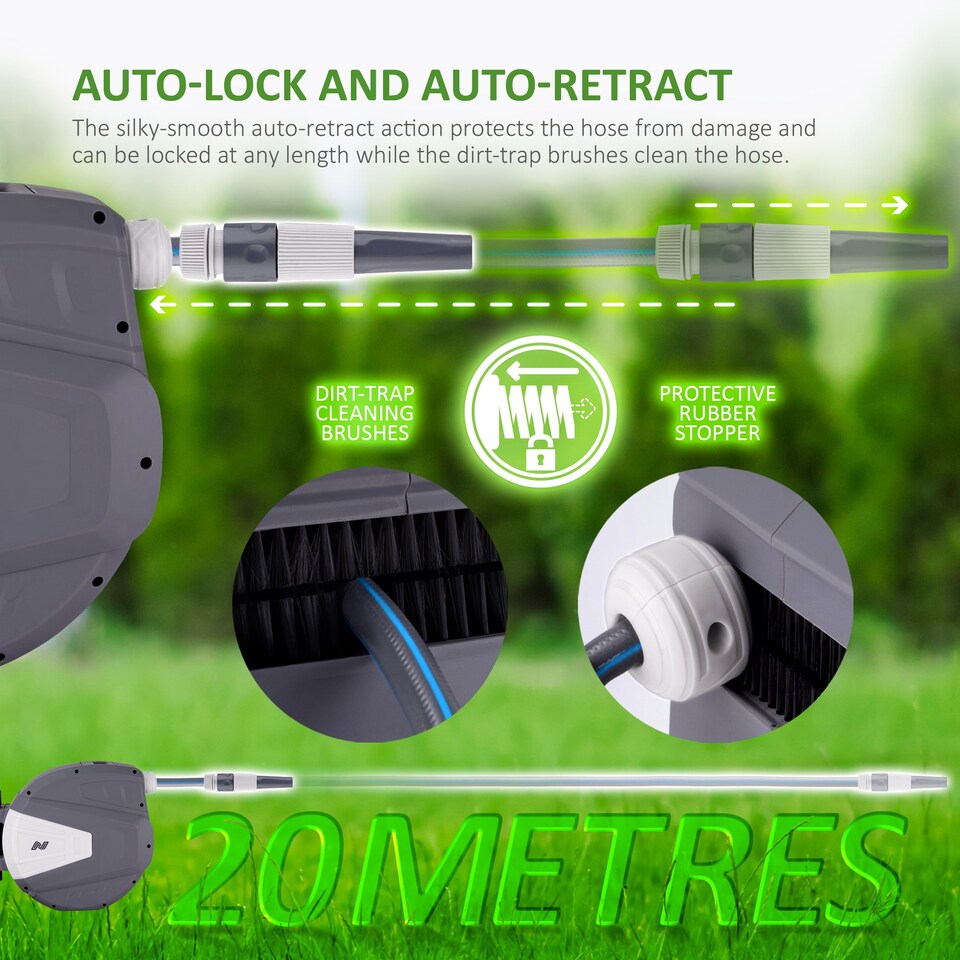 image 1 of NETTA Retractable Hose Reel with Auto Rewind, 180° Swivel and 9-Function Spray Gun