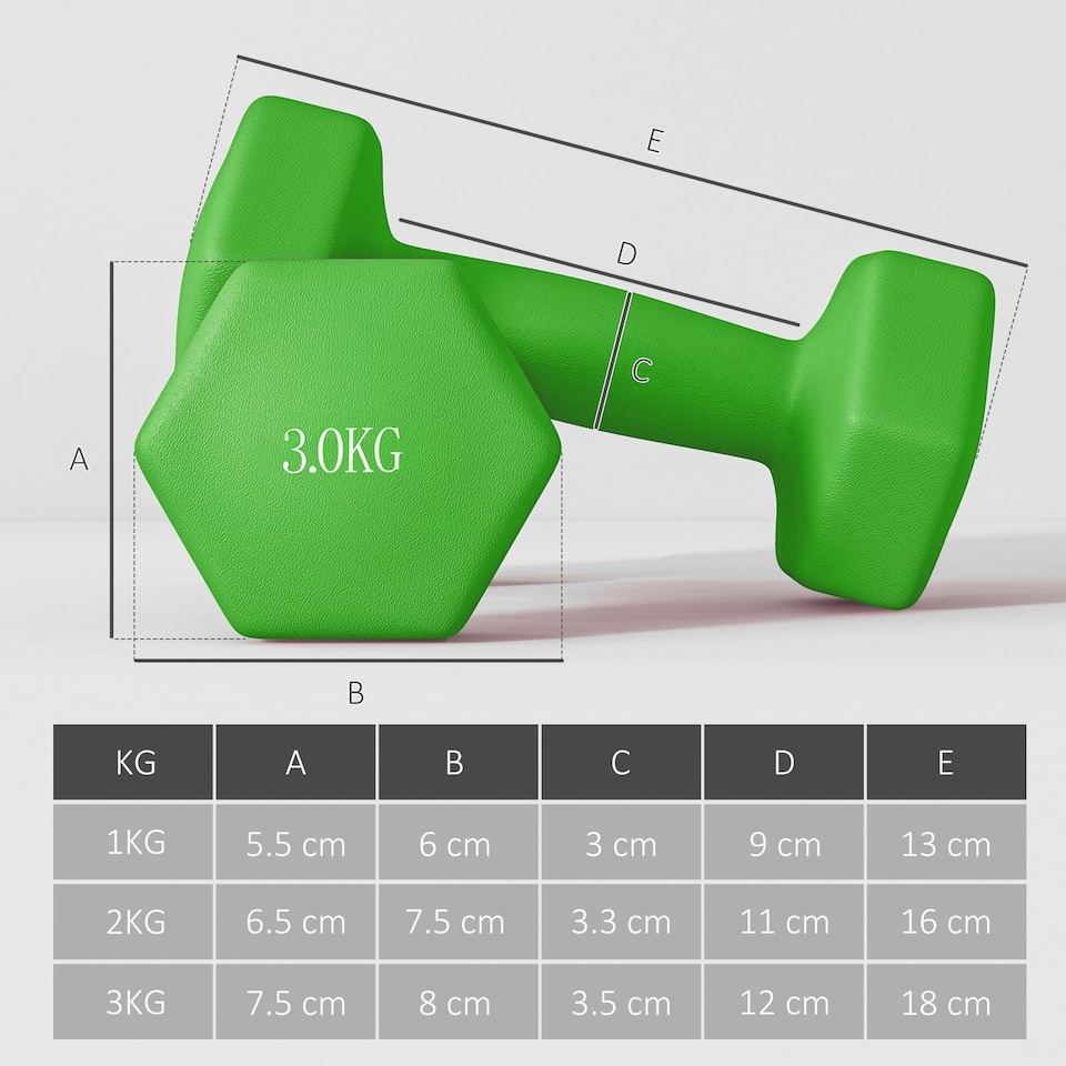 image 1 of SPORTNOW Hex Dumbbells Set with Dumbbell Rack, 2 x 1kg, 2 x 2kg, 2 x 3kg | Multi | Pink, Green, Purple | 30L x 8W x 27H cm