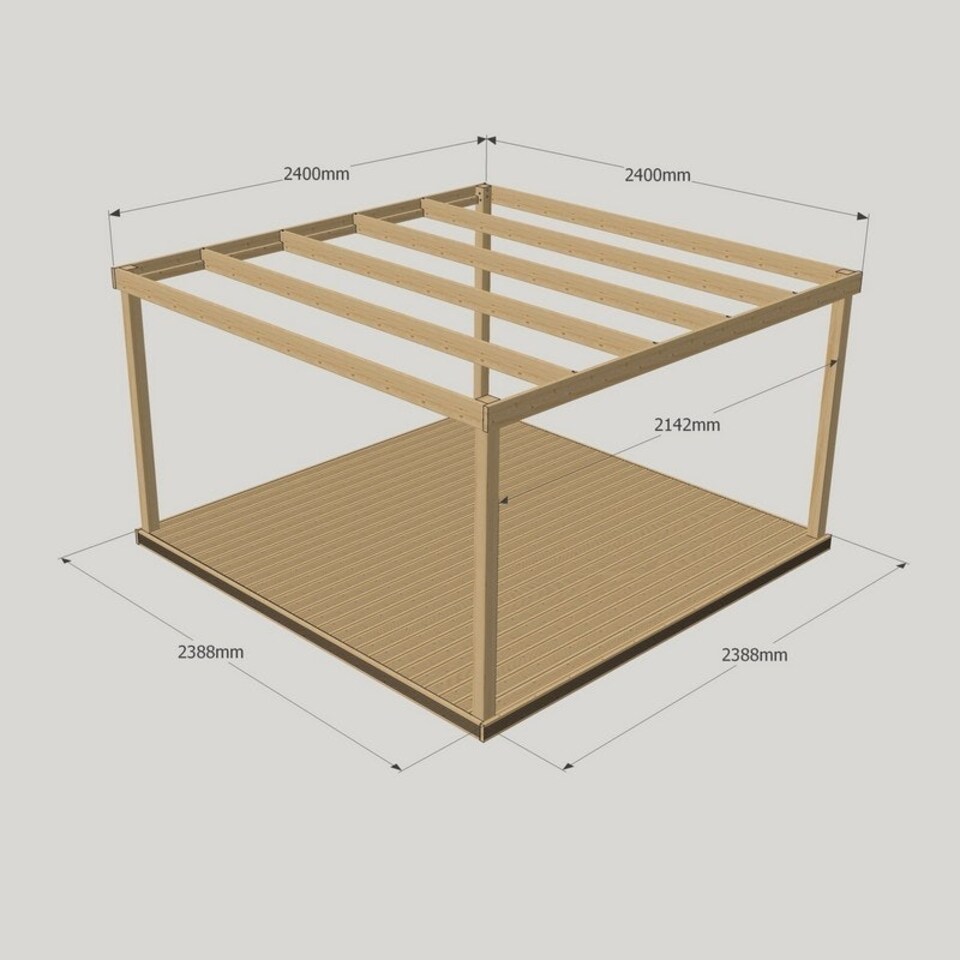 image 1 of Box Pergola and Decking Kit - Wood - L240 x W240 cm - Rustic Brown
