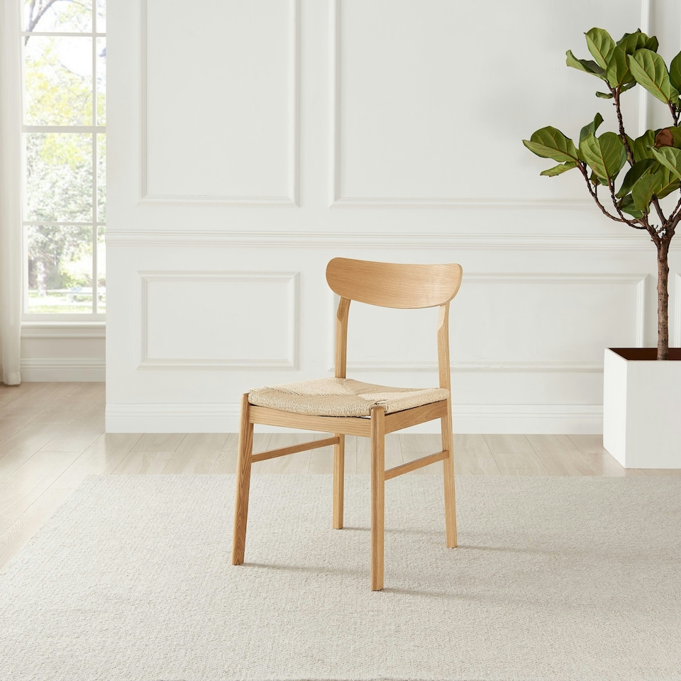 image 1 of Furniturebox Bonnie 2x Oak and Veneer Wooden Rope Dining Chairs