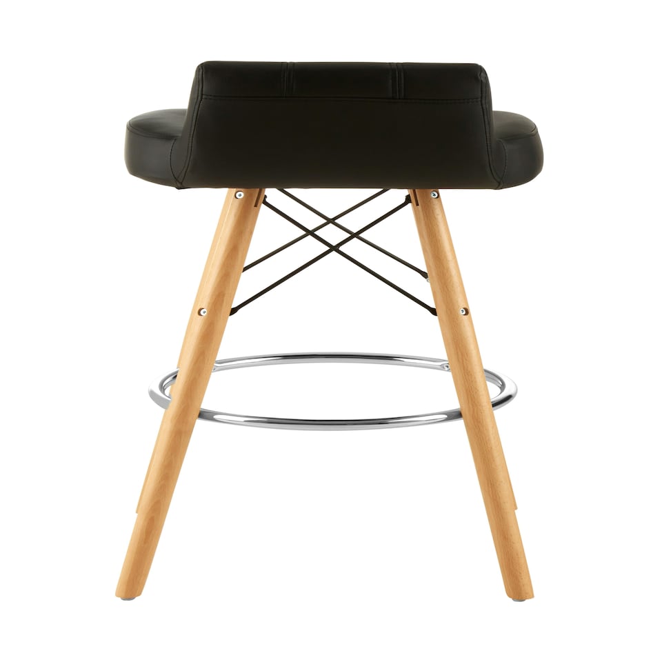 image 1 of Interiors by Premier Black Leather Effect Bar Stool, Comfortable Seating Faux Leather Bar Stool, Space-Saver Kitchen Stool