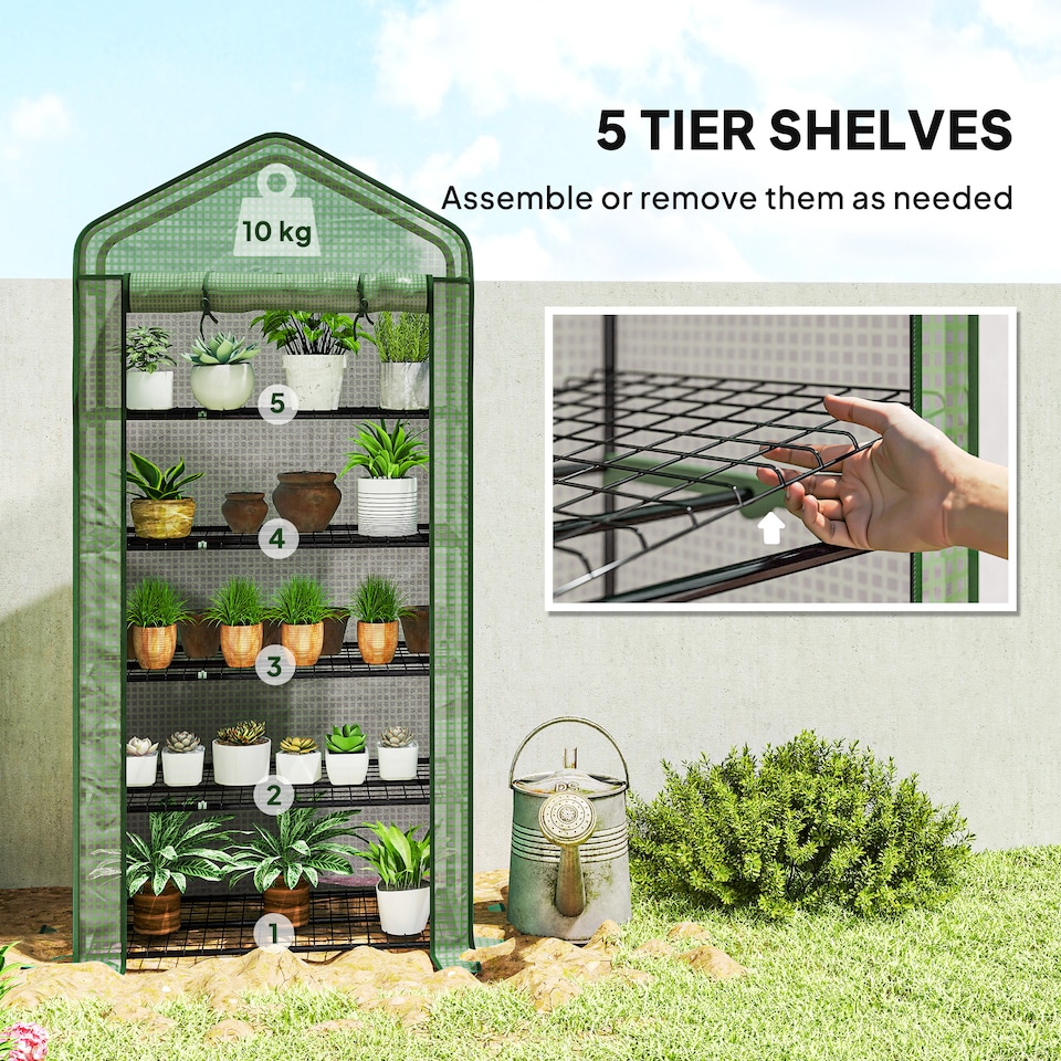 image 1 of Outsunny Widened Mini Greenhouse 5 Tier Green House, 193H x 90W x 49Dcm, Green