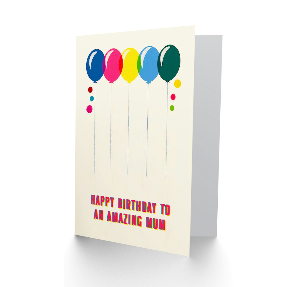 image 1 of Fun Colourful Cheerful Pink Yellow Balloons Mum Birthday Card