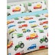 image 2 of PriceRightHome Childrens/Kids Trucks & Transport Duvet Cover Set - White/Blue/Red - Single | White | Single