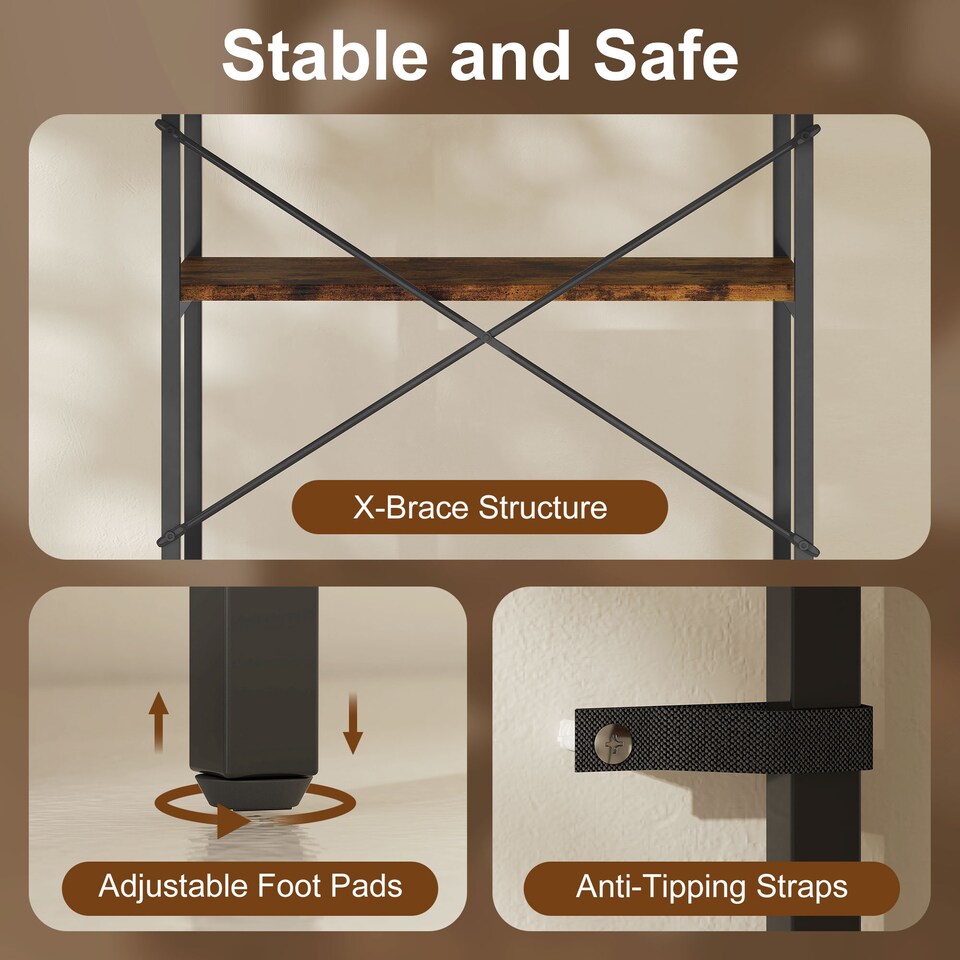 image 1 of HOMCOM 5-Tier Bookshelf, Industrial Bookcase, Floor Standing Book Shelf with Metal Frame, Open Display Shelving Unit for Living Room, Home Office and Bedroom, Rustic Brown and Black