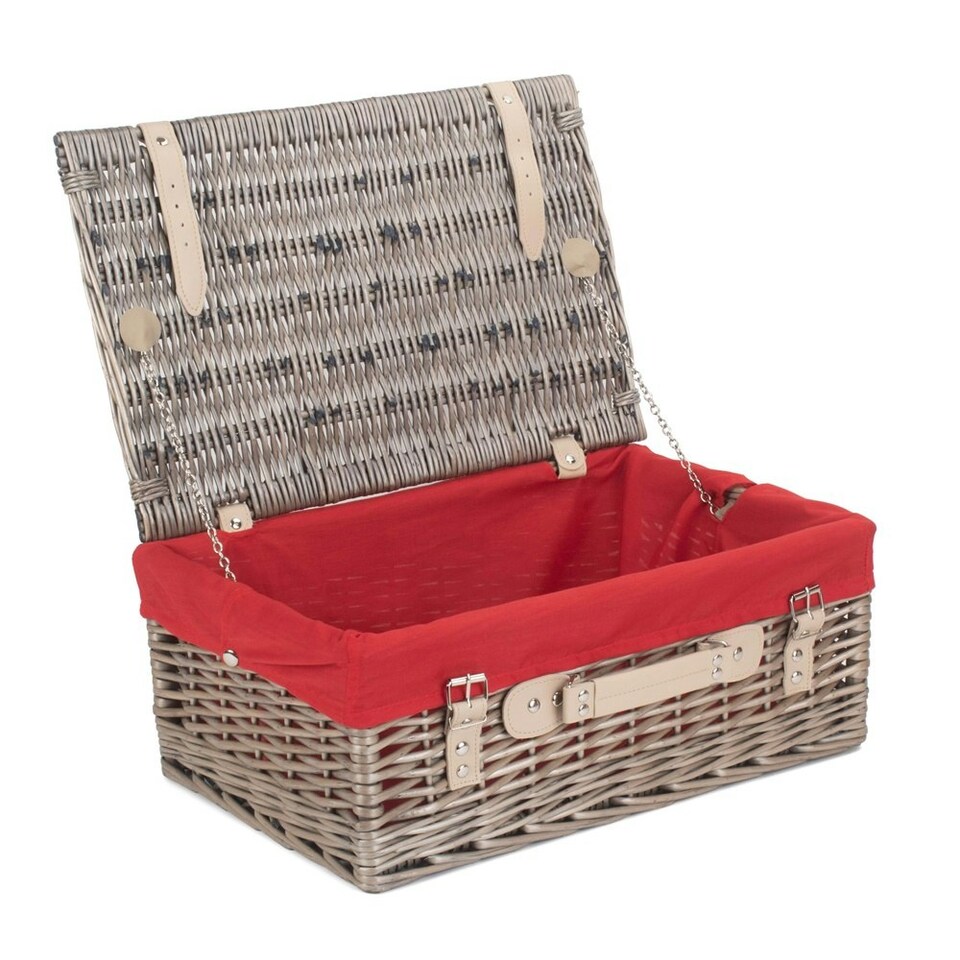 image 1 of 46cm Antique Wash Wicker Picnic Basket with Lining White | White | One Size