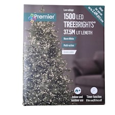 1500 LED 37.5m Premier TreeBrights Indoor Outdoor Christmas Multi Function Mains Operated String Lights with Timer in Warm White