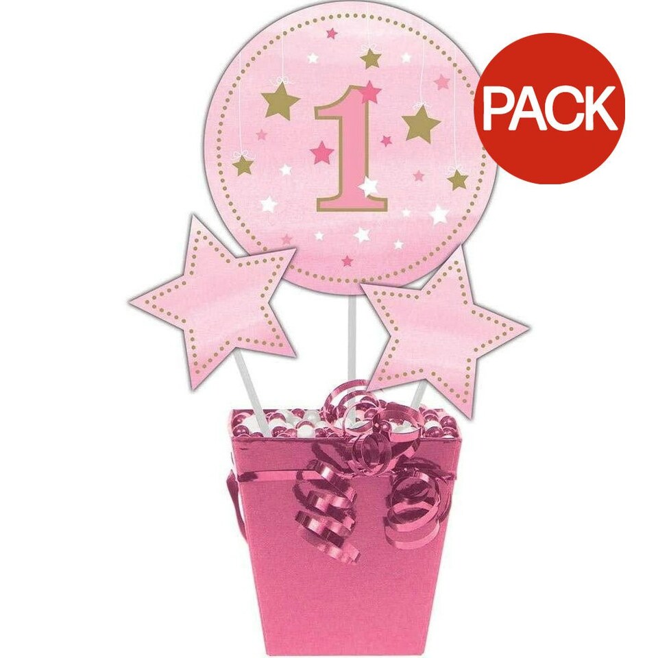 Creative Party Twinkle Little Star 1st Birthday Party Centrepiece (Pack of 3) - Pink - One Size