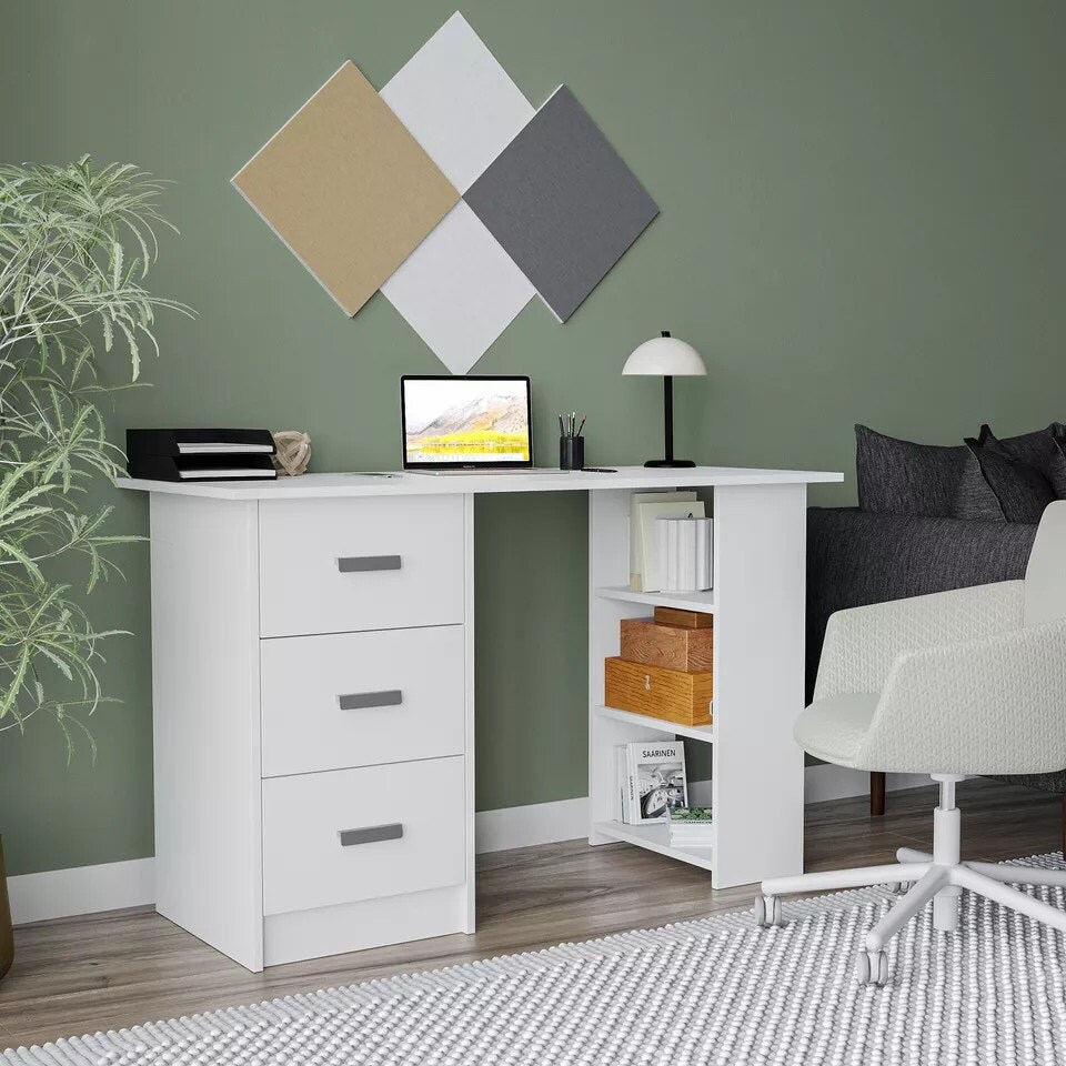 image 1 of 3-Drawer 3-Shelf Desk with Customizable Layout Black | 0