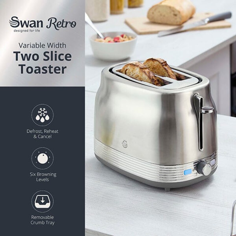 image 1 of Swan Retro Revive Stainless Steel 2 Slice Toaster