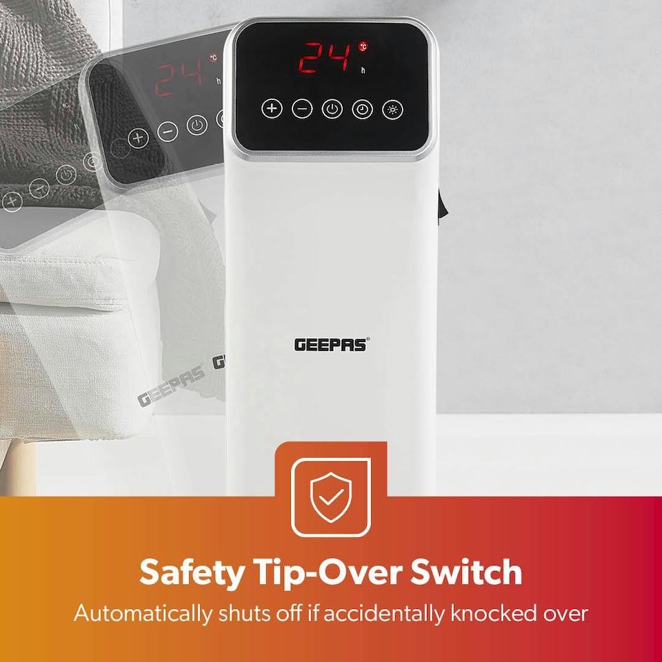 image 1 of GEEPAS Digital Oil Filled Radiator Heater 2000W, 9 Fin White