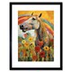 image 1 of Girls Bedroom Nursery Rainbow Horse Flowers 9x7" Black Framed Wall Art Print