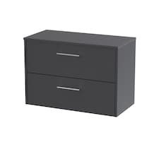 Balterley Winshill Contemporary 2 Drawer Wall Hung Vanity Unit with Worktop, Woodgrain Dark Grey, 800mm