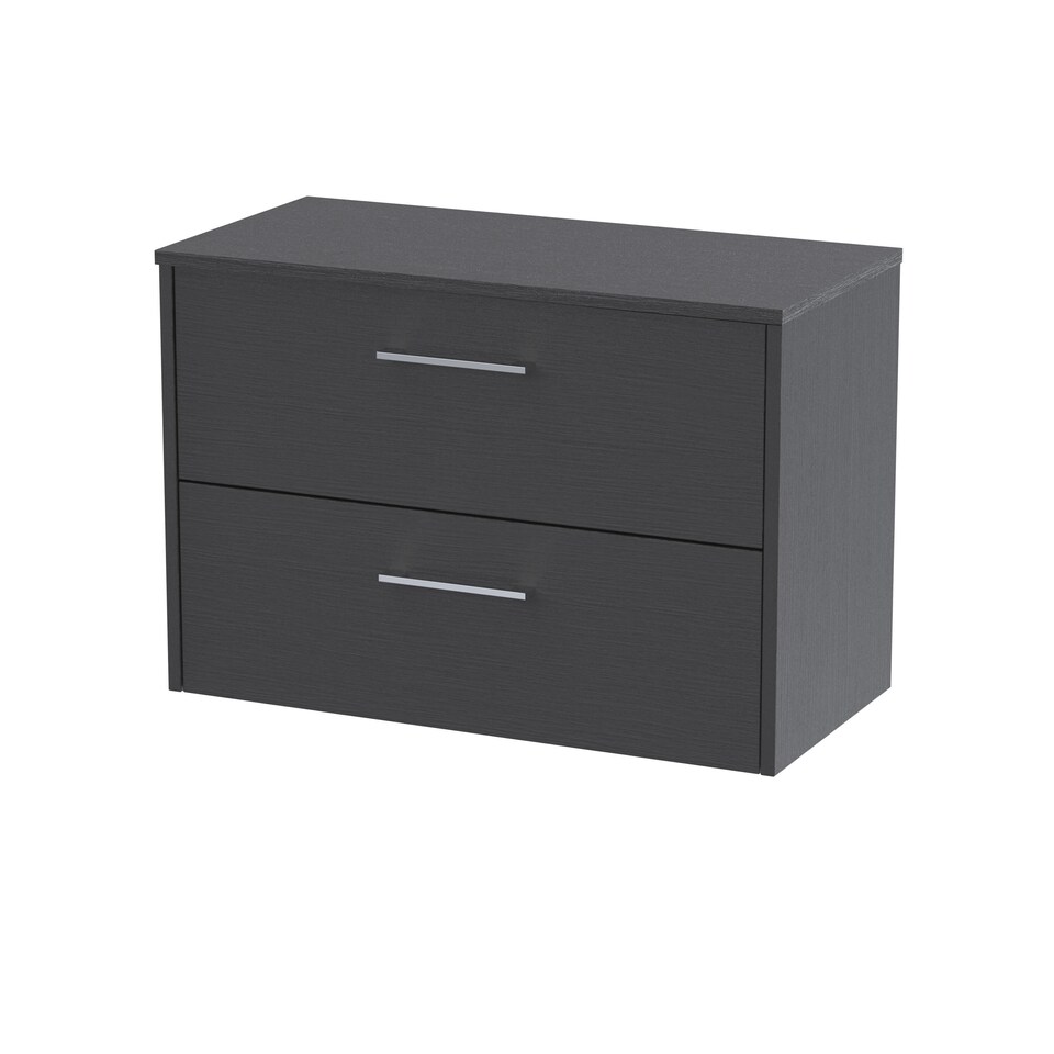 image 1 of Balterley Winshill Contemporary 2 Drawer Wall Hung Vanity Unit with Worktop, Woodgrain Dark Grey, 800mm