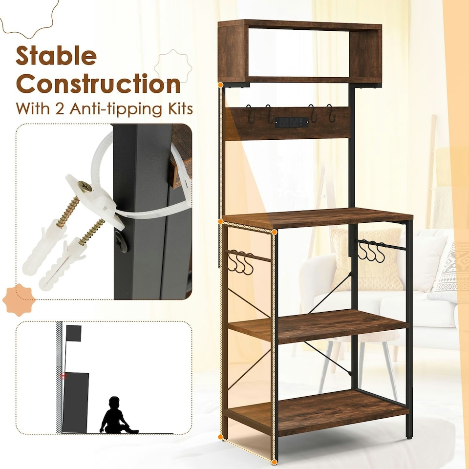 image 1 of COSTWAY Kitchen Bakers Rack Microwave Stand w/Power Outlet