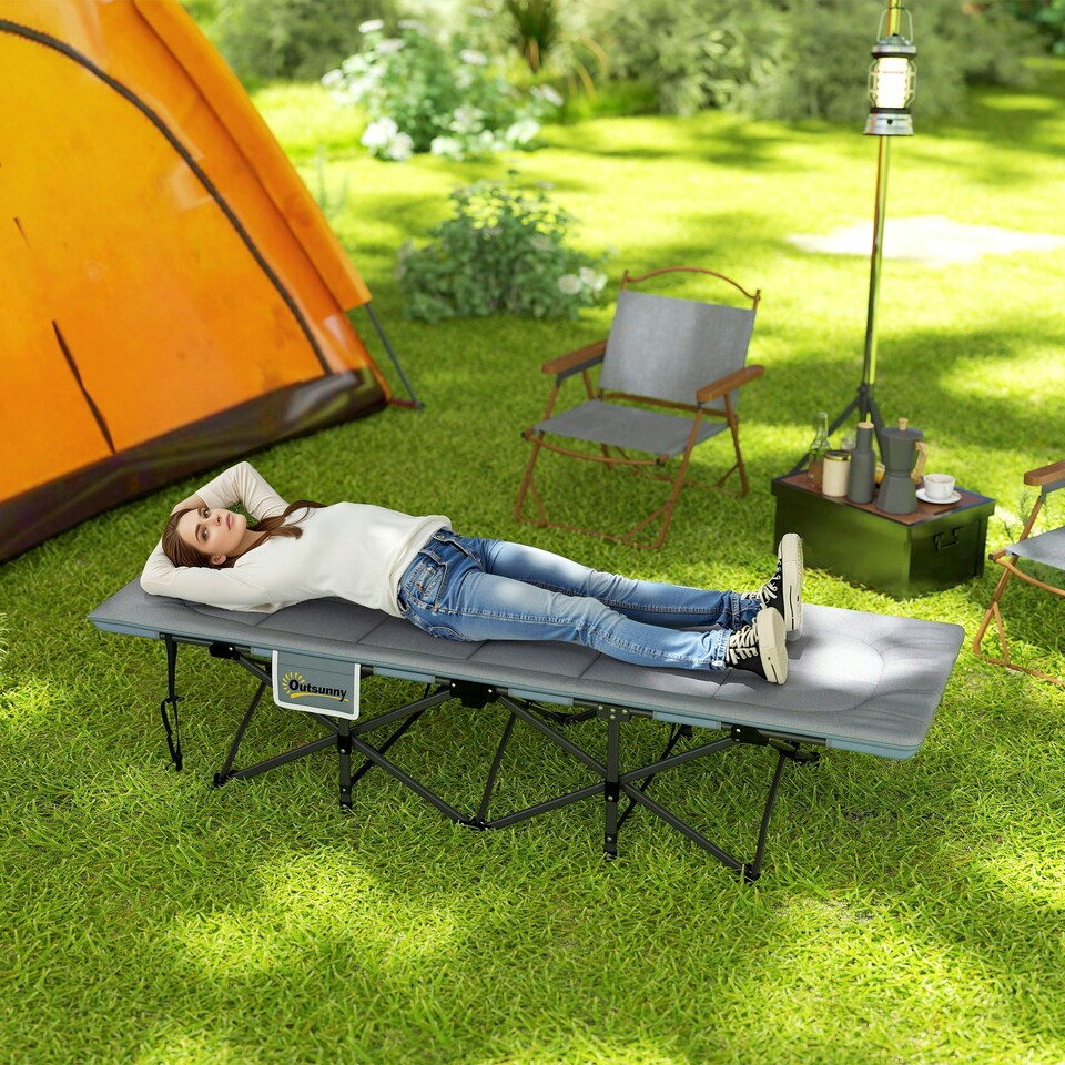 image 1 of Outsunny Camping Bed for Adults with Cushion, Headrest, Side Pocket, Grey 