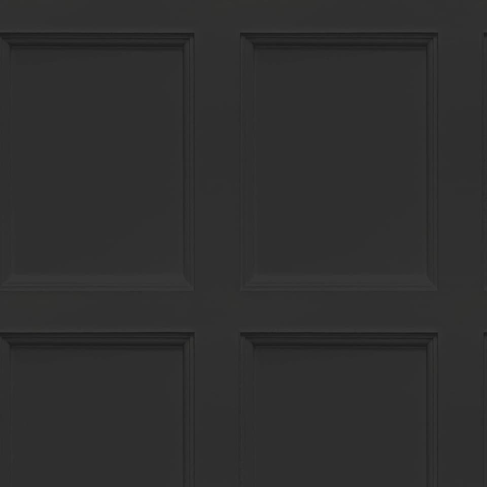 Sample of Classic Wood Panel Wallpaper in Charcoal | Grey | Charcoal