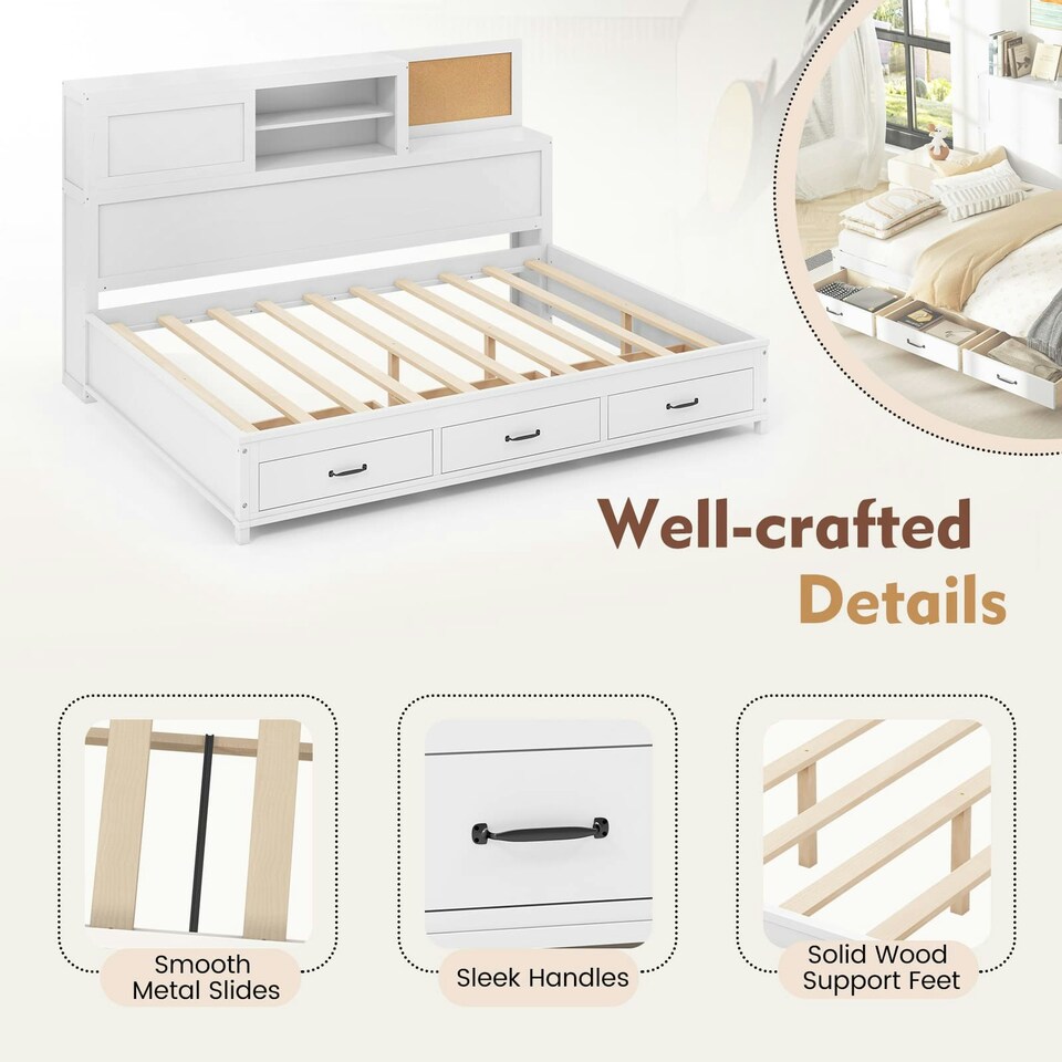 image 1 of COSTWAY  Double Guest Daybed Frame with 3 Storage Drawers
