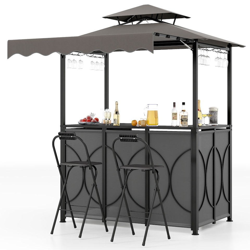 image 1 of COSTWAY 3-Piece Outdoor BBQ Canopy Grill Gazebo with Awning
