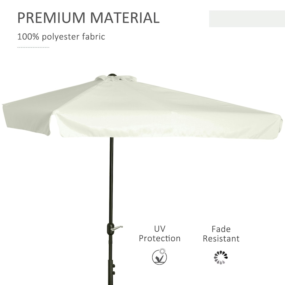 image 1 of Outsunny 2.3m Half Round Parasol Garden Sun Umbrella Metal w/ Crank Off-White