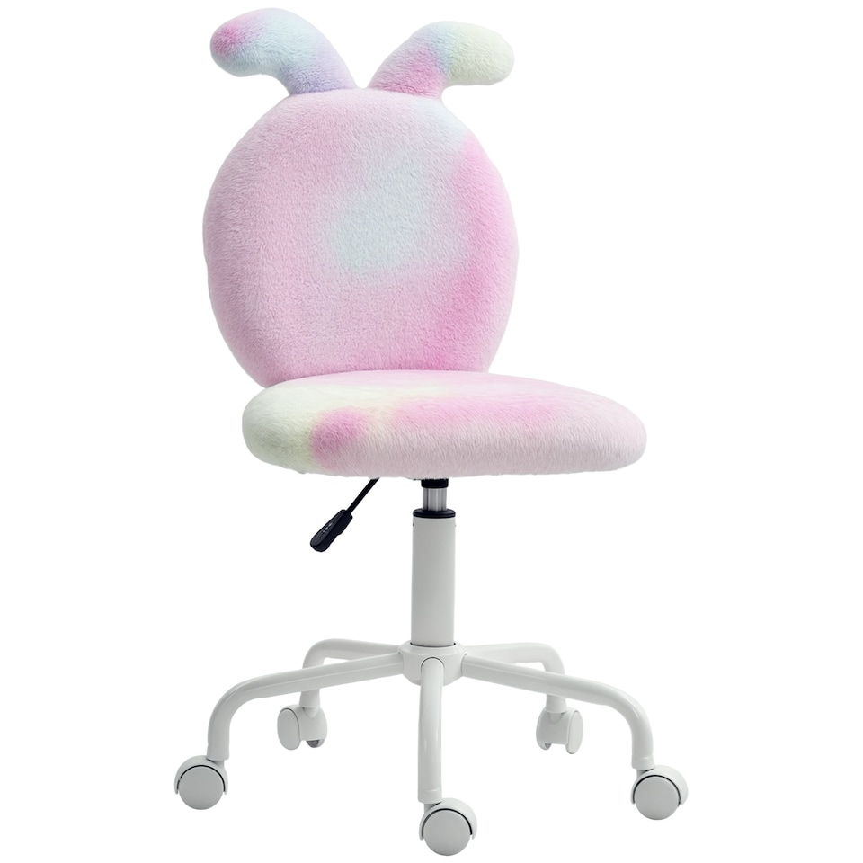 image 1 of HOMCOM Armless Desk Chair Bunny Vanity Chair with Swivel Wheels Colourful Multi