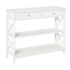 HOMCOM Console Table Side Desk Shelves Drawers Open Top X Support Hallway White | White | White | 100 x 30.5 x 80 | 1