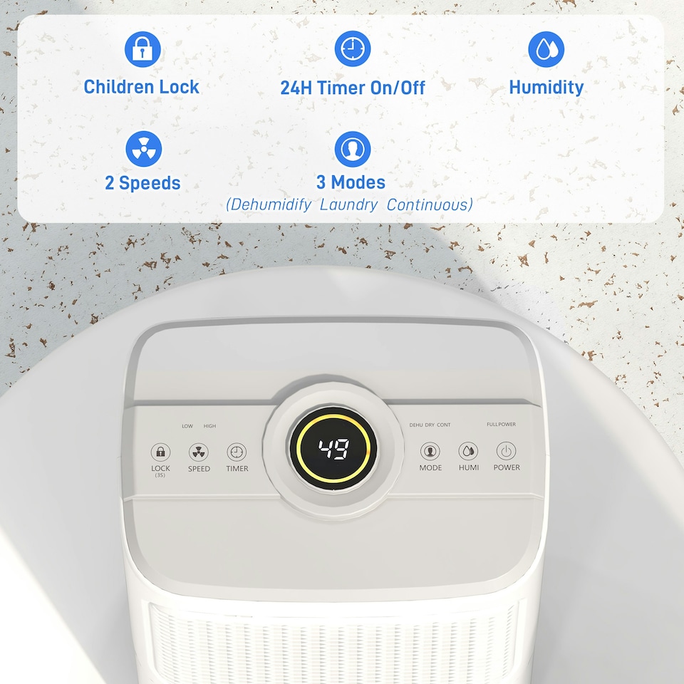 image 1 of HOMCOM 12L/Day Small Dehumidifier for Home Damp, with Humidity Light