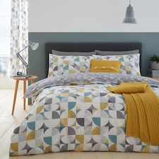 Retro Circles Reversible Duvet Cover Set | Yellow | Ochre